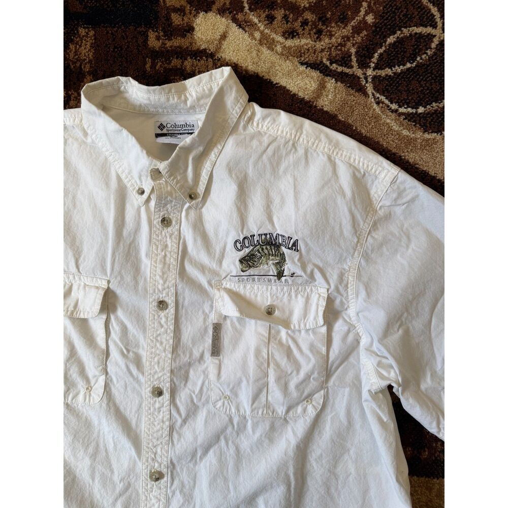 Columbia PFG Fishing Shirt XL White Embroidered Fish Button Up Outdoor GORP